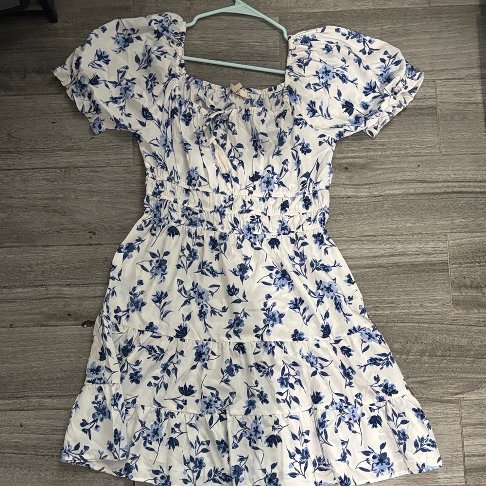 Blush Blue and White Floral High Low Dress